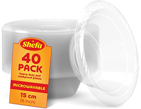 Shefa 40 Clear Bowls for Soup, Reusable & Washable Dinnerware, Microwave-Safe Crockery - Ideal Set for Birthday, Parties, Camping, Catering (12 oz Bowls, Transparent)…