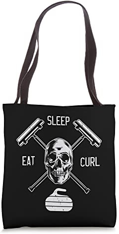 Eat, Sleep, Curl, Curling Skull and Cross Brooms Tote Bag