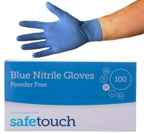 Disposable Blue Nitrile Gloves Powder & Latex Free Medical Graded Gloves Chemical Resistance and Mechanical Protection Gloves box of 100 (Large)