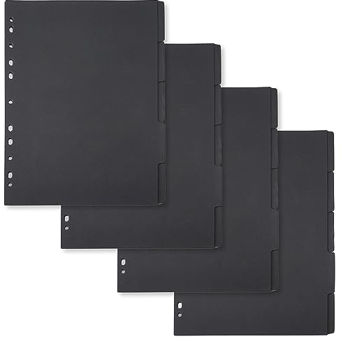 SUPERFINDINGS 20 Blätter dicker 11 Loch 5 Registerkarten Papierordner Trennblätter A4 Notizbuch Index Trennblätter Mit Tabs Schwarze Undurchsichtige Beschreibbare Trennblätter Für Notizbuch Ordner