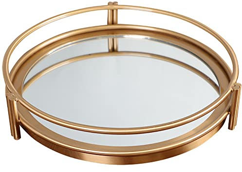 EndyAk Verspiegelter runder Schmucktablett-Organizer – Elegante goldene Schale für Parfüm, Schmuck und Make-up in silbernen Badezimmer-Waschtischplatten
