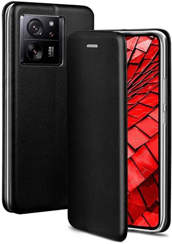 ONEFLOW Handyhülle kompatibel mit Xiaomi 13T / 13T Pro - Hülle klappbar, Handytasche mit Kartenfach, Flip Case Call Funktion, Leder Optik Klapphülle mit Silikon Bumper, Schwarz