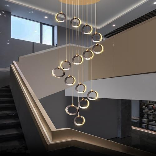 JOJOM Pendelleuchte LED Moderne Kreative Hängeleuchte Treppen Flur Pendelleuchte Rund Decke Hängelampe Höheverstellbar Lüster Dekoratives Kronleuchter für Villa Treppe Wohzimmer Esszimmer Schlafzimmer
