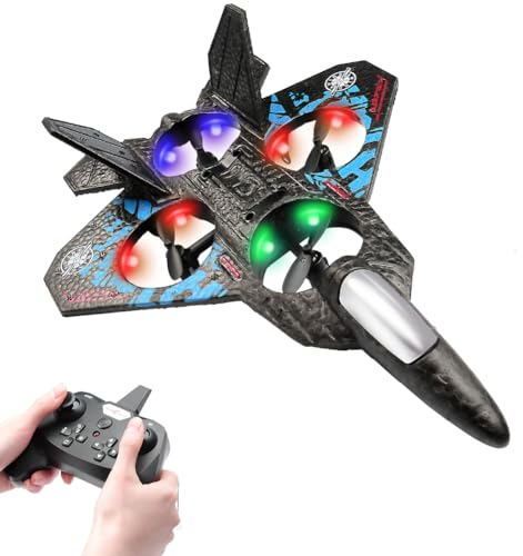 RC Flugzeug,2.4GHz Ferngesteuertes Flugzeug Jet Fighter Quadcopter Flugzeugs mit 3D Flip Stunt und Farbigen Lichtern Flugzeug Modell Spielzeug RFT Für Anfänger Kinder und Erwachsene (Blau)