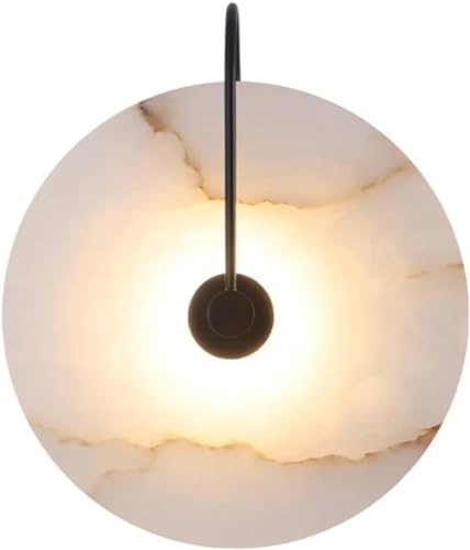 Nordic Style Stone Wall Sconce Natural Marble Lampshade Wall Light Metal Base Indoor Interior Wall Lamp Chinese Style for Living Room Dinning Room Corridor Study Wall Lantern (Color : Black,