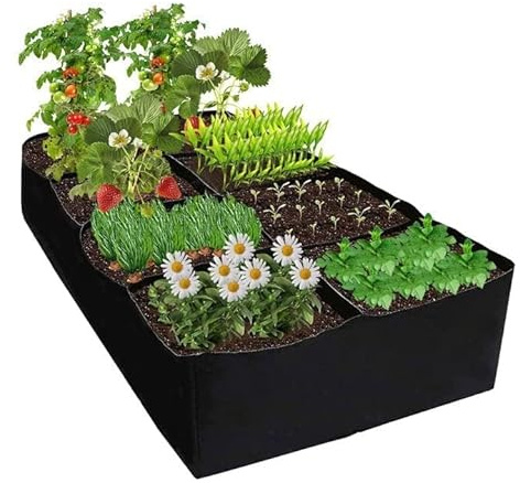 Sacs de Culture, Sac de Plantation en Tissu Non Tissé, Potager Interieur avec 8 Grilles Divisées, Respirants Rectangulaire Carre Potager pour Pommes de Terre Tomates Légumes Fruits, 128 Gallons