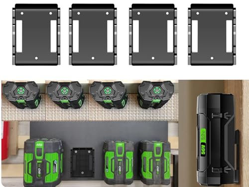 POBNRA 4 Pack Battery Holder Wall Mount Compatible with EGO 56V Accessories Tool Storage Rack Hanger Under Shelf fits All