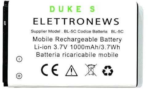 Batteria per Brondi Duke S, 1000 mAh,3,7V, BL-5C, prestazioni e capacità pari all'originale.