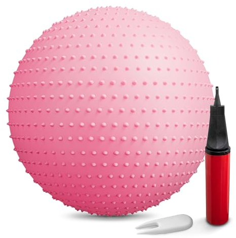 Hop-Sport Gymnastikball - vielseitiges Trainingsgerät - Sitzball mit Noppen, Abriebfest, Gymnastikball 65cm mit Luftpumpe (Rosa)