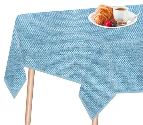 LeapBeast Tischdecke Leinenoptik, Abwaschbar & Wasserabweisend, Fleckschutz Tischtuch für Garten, Outdoor, Esstisch & Wohnzimmer (Blau, 140x240cm)
