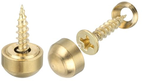 sourcing map 16Pcs Brass Decorative Screws with Caps, 9mm Mirror Screws Cover Self-Tapping Screws for Furniture Fixing, Gold Tone