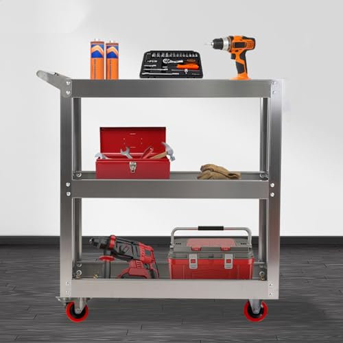 YCOVSFP 3-stufiger Rollender Servicewagen, Werkzeugwagen, Allzweck-Servicewagen, Robuster Werkzeugwagen for Mechaniker, Heimwerkstatt, Garage, Lager, Fabrik, Garage, Werkzeug-Organizer, Servicewagen