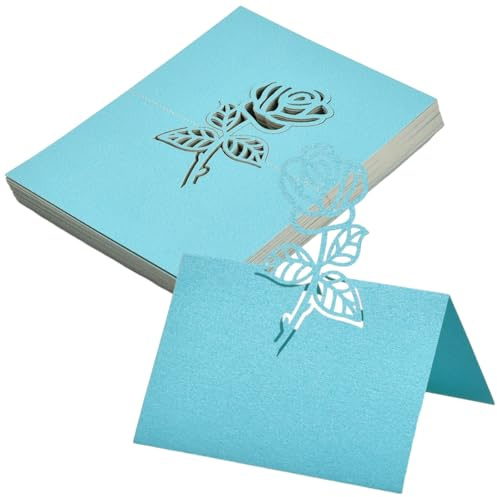 50 Piezas Tarjetas de Mesa con Números para Bautizo y Boda, Marcasitios Plegables de Nombre para Invitados, Personalizadas (Azul)