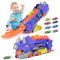 Juguetes para Camiones de Dinosaurios, Portátil Pista De Carreras Camión Juguete Coche con 8 Coches De Carreras, Dinosaurio de Juguete Regalos para Niños, Camiones Juguete Coche para Niños 3-8 Años