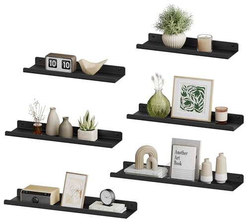 SONGMICS Wandregale aus Metall, 6er Set, Schweberegale, Industrie-Design, Wandboards, für Dekos, für Schlafzimmer, Küche, Badezimmer, Wohnzimmer, unterschiedliche Layouts, schwarz LFS012B02 | Wandboards, Unterschiedliche Layouts, für Dekos, für Schlafzimmer, Küche, Badezimer, Wohnzimmer, Schwarz