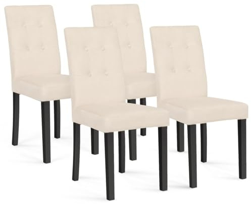 IDMarket – Juego de 4 sillas POLGA acolchadas de terciopelo beige con patas negras