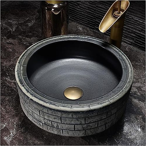 CAFIEDR Lavandino da appoggio Vintage, lavabo in Ceramica a Forma di Foglia per Il Bagno, con Rubinetto e Scarico a Scomparsa(AB)