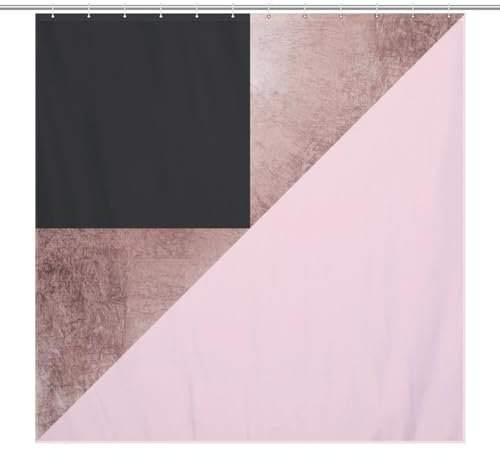 FJQWKLF Modern Rose Gold Black Blush Pink Geometric Shower Curtain Set, Waterproof Shower Curtain Liner for Bathroom Bathtub Decor, with 12 Hooks, 72 x 72inch
