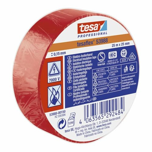 TESA Cinta Aislante Rojo PVC 25 mm x 25 m - Marca EAN: 4063565292484