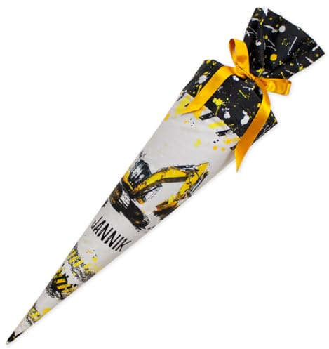 Dein Lieblingsteil Schultüte aus Baumwolle individualisierbar mit Wunschname personalisierbar mit Schultütenkissen Jungs (Bagger, 70 cm)