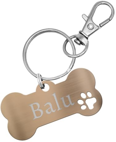 Personalisierte Hundemarke aus Edelstahl – Knochenform mit Pfotenausschnitt – Hochwertige Wunschgravur – Rostfrei, Langlebig & Wetterbeständig – in verschiedenen Farben erhältlich (Rosegold)