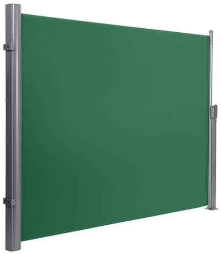 Outdoor Privacy Screen Retractable Side Awning, Waterproof Sun & Wind Protection Fence for Patio, Pool, Terrace -Folding Room Divider(Dark green,200x300cm)