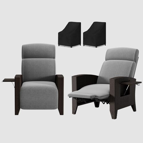 BYYBOU Gartensessel mit Liegefunktion Relaxliege Garden, Polyrattan Gartenmöbel Set mit Tisch & Abdeckung–Ratan Liegesessel Verstellbarer Sessel, ideal als Relaxsessel, Korbsessel Wohnzimmer