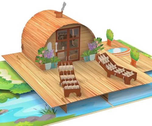 MOKIO® Pop-Up Karte – Sauna – 3D Grußkarte | als Gutschein zum Geburtstag für Saunabesuch, Therme oder Wellness, Geburtstagskarte für Saunagänger