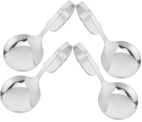 DIYEAH 4 piezas Cuchara Buffet de Acero Inoxidable con Mango Curvo para Ensaladas Postres y Comida Occidental Utensilios Reutilizables para Restaurante y Hogar