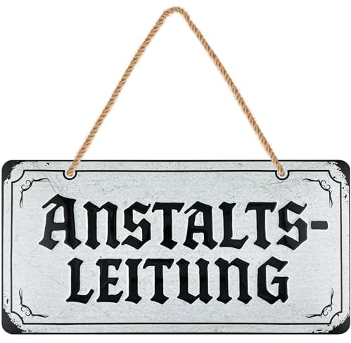 LANOLU retro Blechschild, Anstaltsleitung Kordelschild lustiges Türschild Metall, Retro Werkstatt Büro Deko Schild Spruch, geprägt mit Jutekordel, 16x32 cm