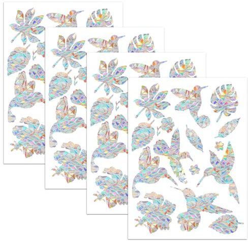 HJZHII 60 Stück Prisma Fensteraufkleber Vogelschutz Suncatcher Sticker | Regenbogen Fenster Sticker Kolibri-Stil Fensterfolie Sonnenfänger PVC Fensterdekoration für Vogelschläge Glasscheiben Deko