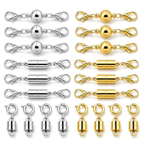 20 Pack Magnetic Necklace Clasps - Gold and Silver Jewellery Fasteners | One-Handed Snap Closure, Slim Zinc Alloy Bodies, Jump Rings Fit Existing Chains, For Necklaces And Bracelets
