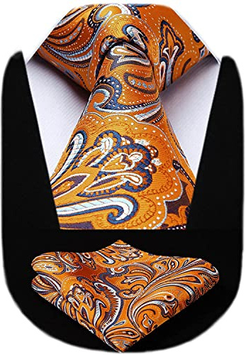 HISDERN Krawatten für Herren 160 CM Extra Lange Krawatte mit Einstecktuch Set Hochzeit Business Seidenkrawatte Elegante Schlips Herren