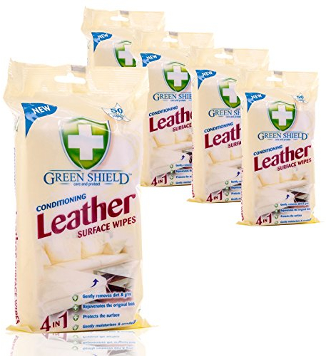 5 Packs of 50 Conditioning Leather Surface Wipes | Green Shield 4 in 1