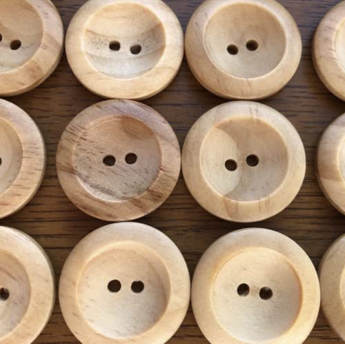 2-Hole Natural Wooden Buttons x 10 Pack. (Size 26-16mm (5/8))