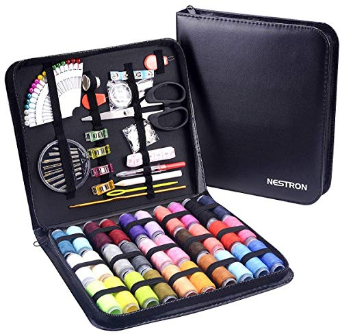Nestron Nähset mit XXL-Größe PU-Koffer,Nahset über 100 Zubehörteile und 30 XL PVC-Garnrollen,Sewing Kit mit Erweiterte Version Nähzubehör