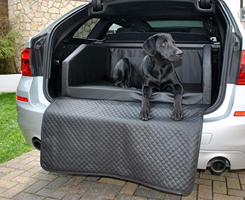 Mayaadi-Home Premium hundsäng – 100 x 70 x 38 cm | Högkvalitativ bilstol för din hund | bilhundsäng med skyddsfilt, bagageutrymme säng av konstläder | Travel svart – M