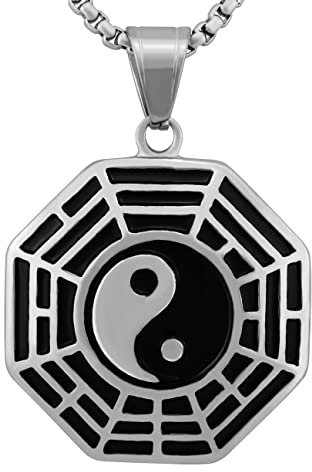 Hanessa Personalisierte Kette mit Gravur Edelstahl 60 cm mit Anhänger Yin Yang rund in silber - Personalisierte Halskette für Männer und Frauen - Personalisierter Schmuck Damen Herren