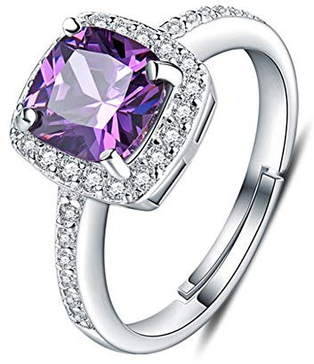 GAOHONGMEI Prinzessin Diana William Kate Natürlicher Peridot Amethyst Verlobungsring Halo Edelstein Ring Verstellbar Offen 925 Sterling Silber Damen Schmuck Geschenkbox Gr. One size, violett