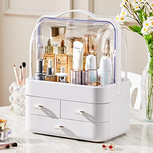 RMAN Make Up Kosmetik Organizer, Schubladen Beauty Aufbewahrung Schmink Organizers Staubdicht mit Deckel Hohe Kapazität Kosmetikbox für Schlafzimmer, Badezimmer, Schminktisch (Weiß)