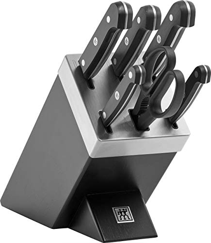 ZWILLING Gourmet Selbstschärfender Messerblock, 7-teilig, Messerset und Schere aus rostfreiem Spezialstahl/Kunststoff-Griff, Schwarz [Made in Germany]