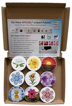 9 Stück Deko-STECKEL® DS-9791 9 Motive“ dekorative Steckdosen Abdeckung Staubschutz Deckel Steckdosendeckel Abdeckung für saubere Schuko-Steckdosen Steckdosenleisten Kabeltrommel Spritzschutz