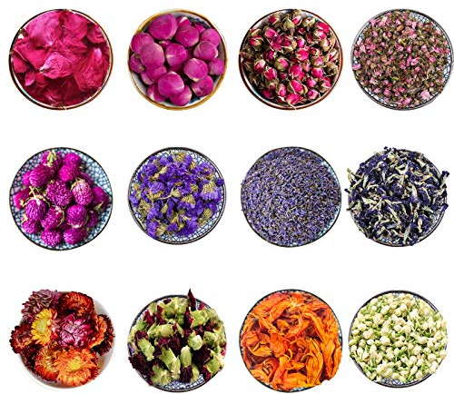 CoolCrafts 12 Pack Dried Flowers for Soap Making Dry Flowers Candle Making Resin Art, Rose Petals, Lavender, Jasmine