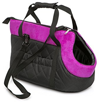PillowPrim Hundetasche Tragetasche für kleinen und mittleren Hund Welpen Katze, Schwarz mit Pink - von 2 kg