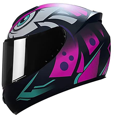 Integralhelm Motorradhelm Flip Sonnenblende Motorradhelme DOT/ECE-Zertifiziert Offroad-Motorrollerhelme Vier Jahreszeiten Unisex-Helm,Big eye pink,L