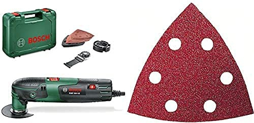 Bosch Multifunktionswerkzeug PMF 220 CE (220 Watt, für Starlock Zubehör, im Koffer) + 10tlg. Schleifpapierset (für Holz und Metall, Körnung 60/80/120/180/240)