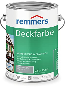 Remmers Deckfarbe fenstergrau (RAL 7040), 2,5 Liter, Deckfarbe für innen und außen, Wetterschutzfarbe viele Untergründe, hochdeckend, wetterfest