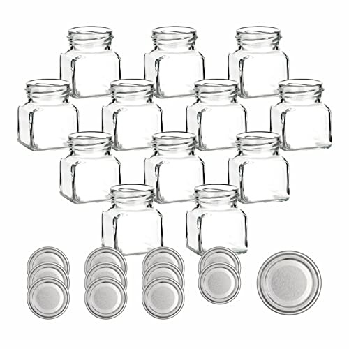 gouveo 12er Set Einmachgläser 120 ml eckig mit Drehverschluss silberfarben - Vorratsgläser mit Deckel - Marmeladengläser, Einkochgläser, Gewürzgläser, Schraubgläser