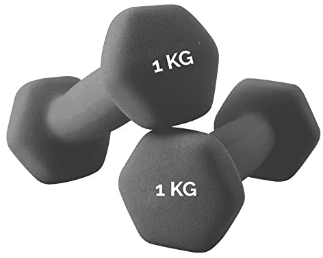 Hanteln für das Fitnessstudio zu Hause Fitness sechseckige Hanteln aus Neopren, rutschfest | Paar Dipped Dumbbell (2 x 1 kg), sortiert