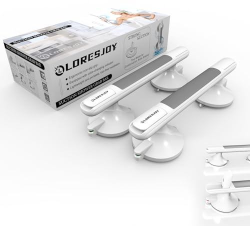 LORESJOY Shower Handles for Elderly Suction, 2 Pack Grab Bars for Bathtubs and Showers, Suction Grab Bars for Shower, Heavy Duty No Drilling Shower Bars Safety for Seniors